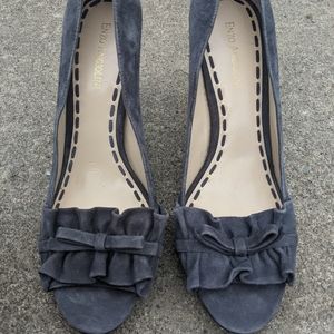 NWOT Enzo Angiolini Grey Suede Open Toe Heels 9M